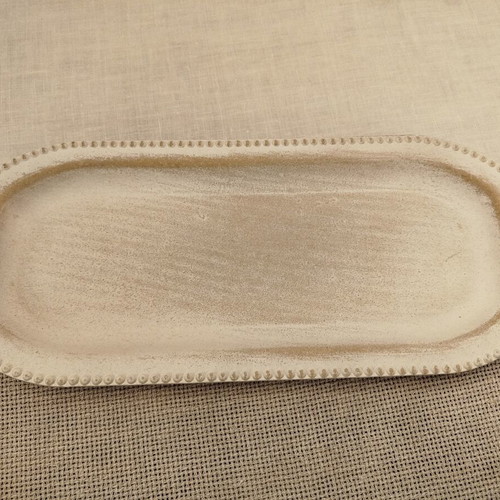 Decorative Wooden Oval Platter with Dots White Gold Brushed 35x15cm new