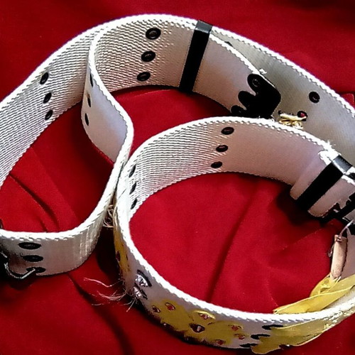 Wide adjustable white women's belt 105cm with handmade vintage decoration