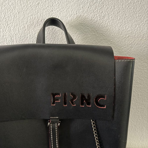 FRNC leather backpack used, black, handmade in Greece with chain wallet