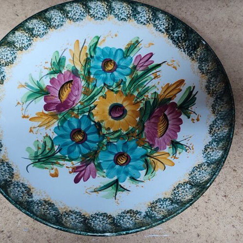 Serving platter with flowers by Greek craft brand Keramikos like new