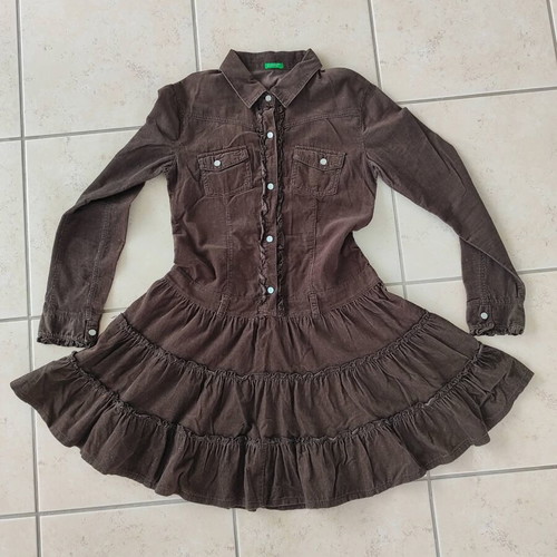 Benetton vintage corduroy dress for girl 10 years like new, brown