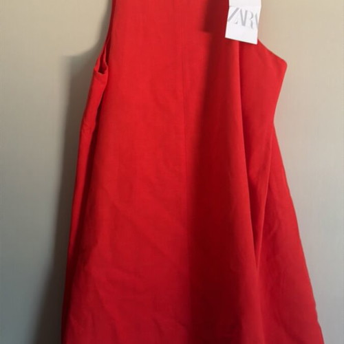 Zara coral short A-line dress with party shoulders new