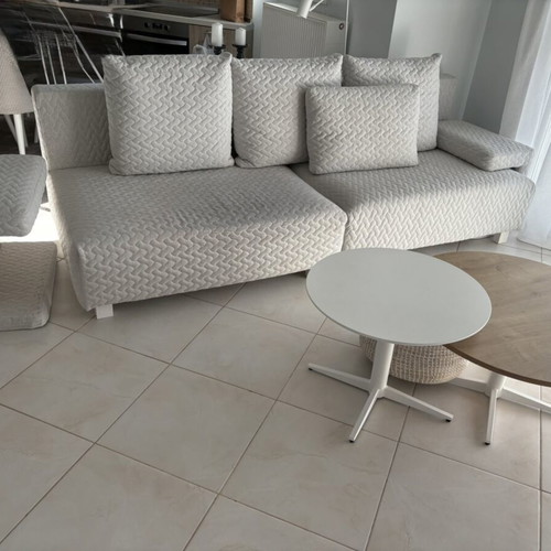 Two-seater sofa with two stools and tables like new