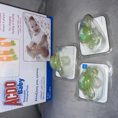 Baby set with MAM pacifiers and Acdo disposable changing pads