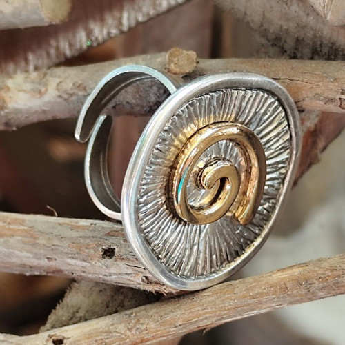Statement spiral ring two-tone new, alpaca metal