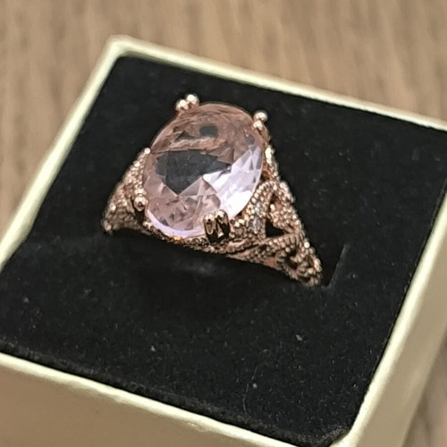 Vintage style silver 925 ring with large pink stone, luxury statement