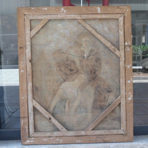 Large oil painting on canvas early 20th century with artist signature