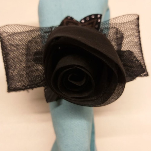 Hair scrunchy black rose with 1970s ribbon