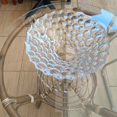 Large glass fruit bowl with bubble relief design