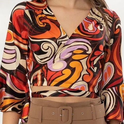 Desiree crop top blouse with satin matte texture and tie new