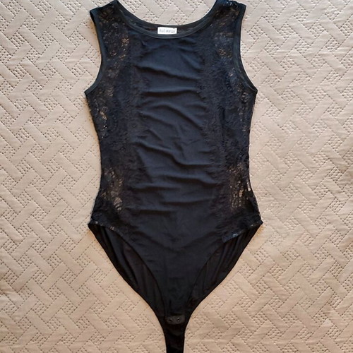 Blue Vanilla bodysuit black sleeveless with lace like new, size L