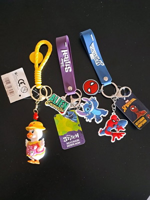 Set of 3 collectible silicone keychains Disney Stitch, Marvel Spiderman & Alien Duck new