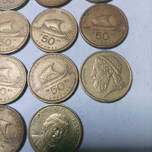 50 Drachma Coins used, pack of 11, Pericles design