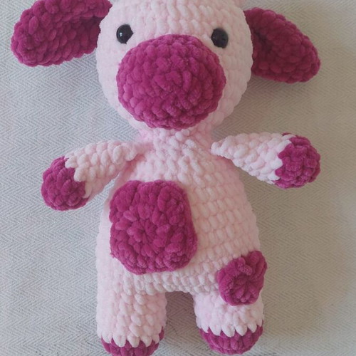 Handmade knitted cow new with velvet yarn