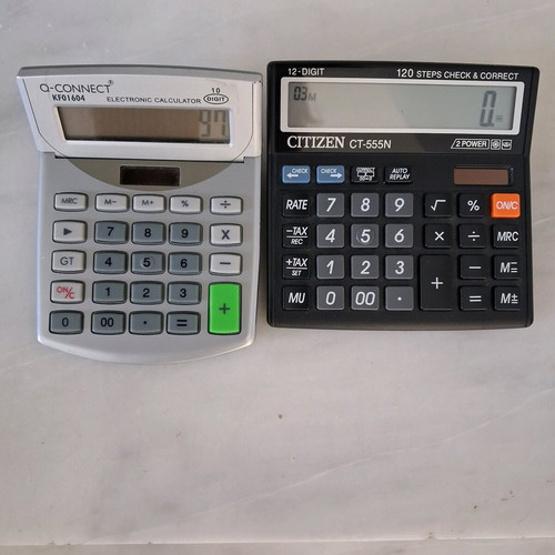 Q-Connect KF01604 and Citizen CT-555N calculators used, set of 2