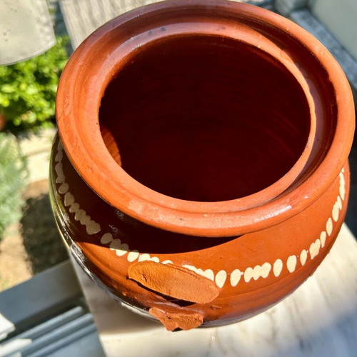 Old traditional ceramic jar used, handmade with lid