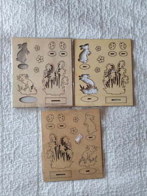 Πασχαλινά στοιχεία διακόσμησης μεταχειρισμένα, ξύλινα, πακέτο 7 καρτελών