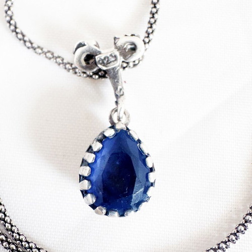 Vintage silver necklace 925 mid century with blue stone used