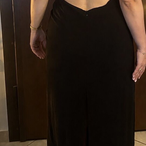 Black fitted backless dress with slit by Nadia Rapti new