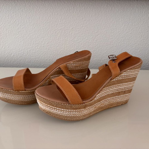 Women's leather platform espadrilles size 38 used camel tan