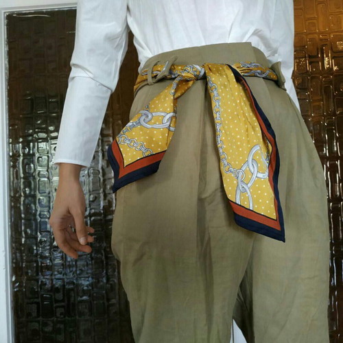 Mango high-waist khaki cotton pants new with chain print belt