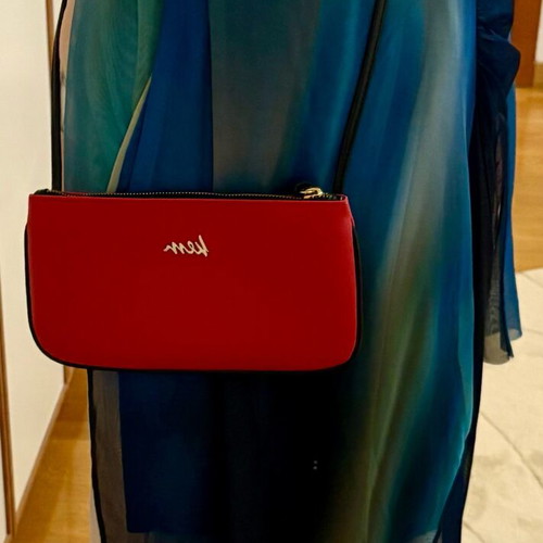 KEM crossbody bag new, red and gold, leather 26x15 cm