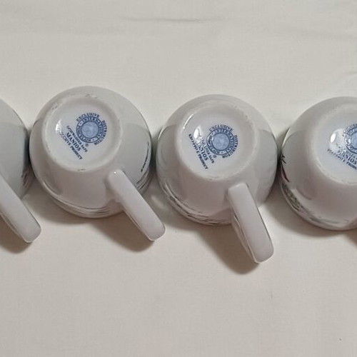 Loumidis Papagalos coffee cups set of 6 with D. Mytaras prints, new