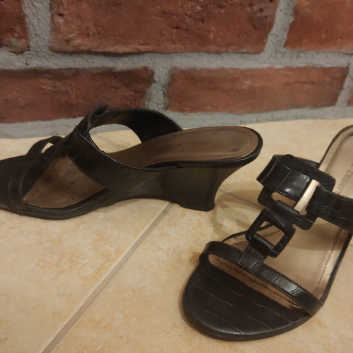 Jane Debster mules wedge platform shoes used, size 36, black