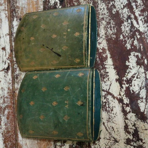 Old office items used with royal flair de lis emblem and AE initials