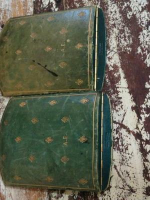 Old office items used with royal flair de lis emblem and AE initials