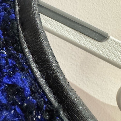 Celestino cropped cardigan used, blue with black leather details, size large
