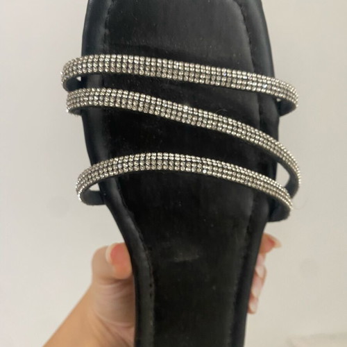 Rhinestone flat sandals like new, Shein black slippers size 38