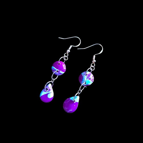 Handmade earrings from recycled plastic, purple and blue, new