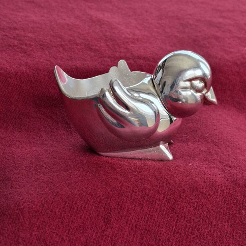 Silver-Plated Egg Cup used, vintage stylized bird design