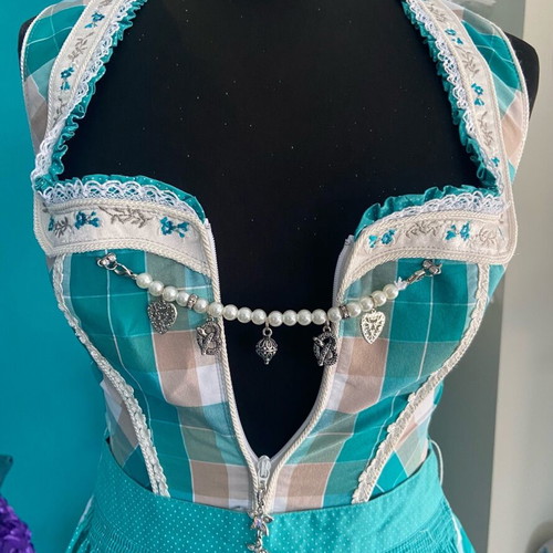 Turquoise Bavarian Dirndl Dress new with charms and pearls