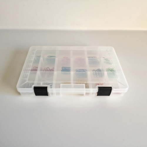 Plastic Box With 18 Compartments And Colorful Paperclips like new