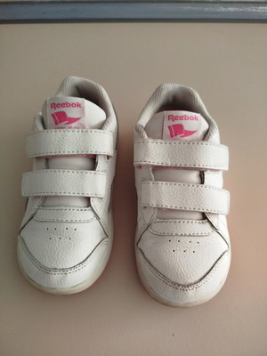 Reebok kids' athletic shoes used, size 24, white and pink