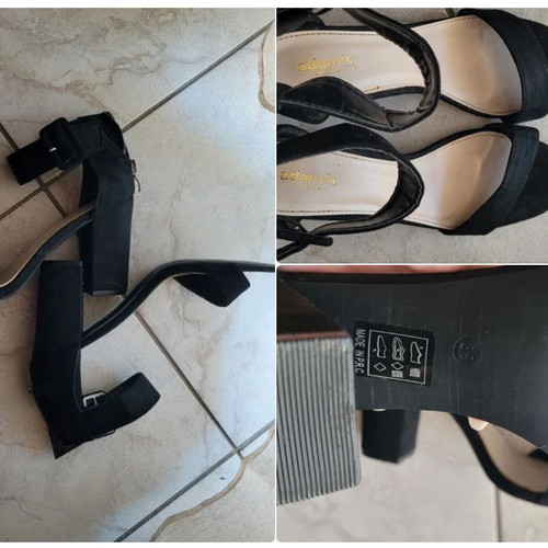 Black suede heel sandals size 39