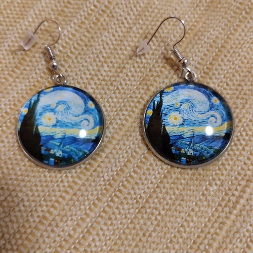 Van Gogh earrings inspired by Starry Night, new, multicolor