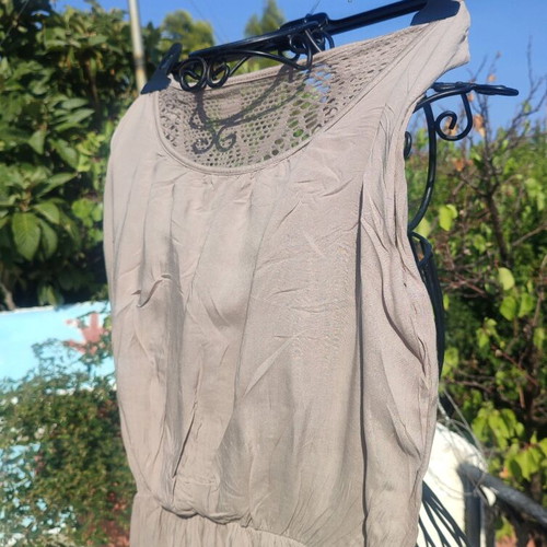 Long sleeveless dress beige one size viscose and cotton new