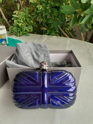 Alexander McQueen Union Jack Skull clutch cobalt blue new with box