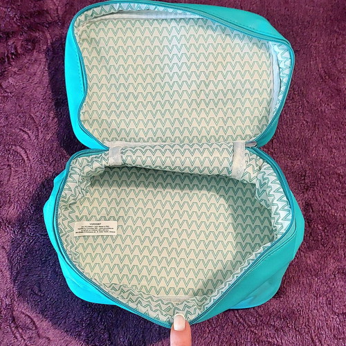 Vichy waterproof toiletry bag, turquoise and white