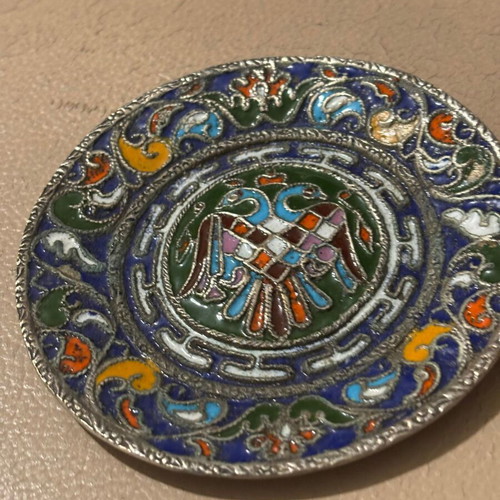 Handmade painted enamel plate like new