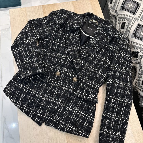 BSB Collection tweed jacket black and white with gold buttons like new, size 40