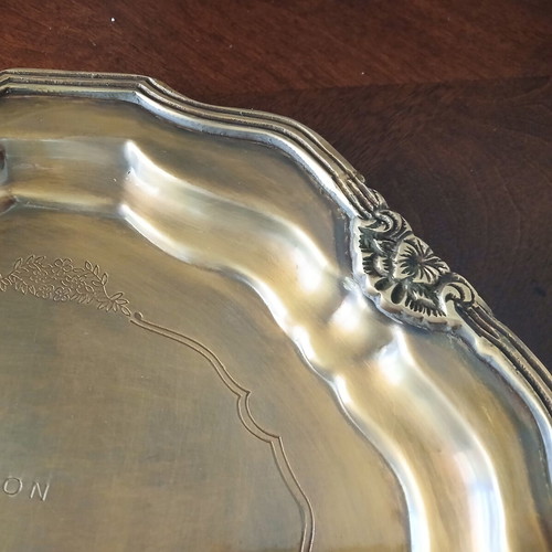 Bronze tray like new with engraved designs and curved finish