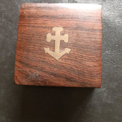Vintage nautical compass in wooden case used, early 70s