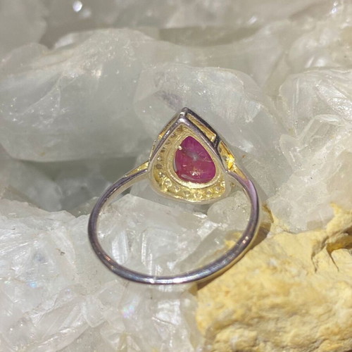 Silver ring with natural ruby and moissanites, new