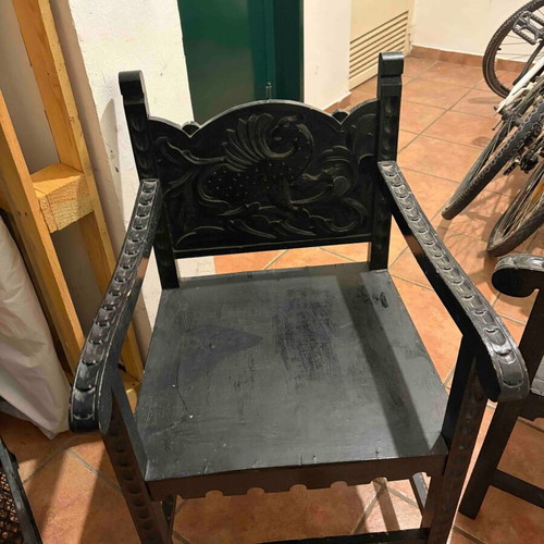 Skyrian chairs used, hand-carved, set of 2
