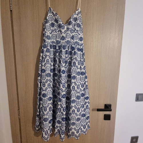 HM midi crochet dress blue and white like new, size 34