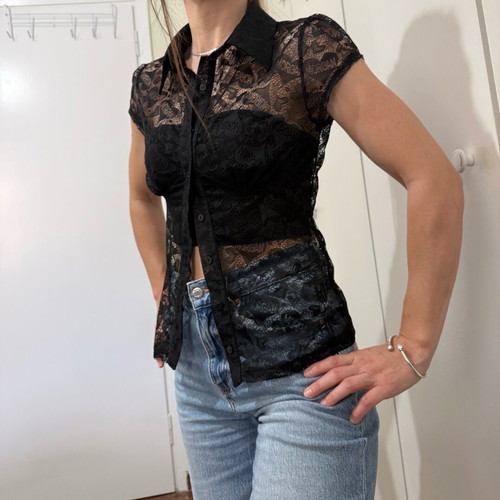 Morgan lace shirt like new, black, size S